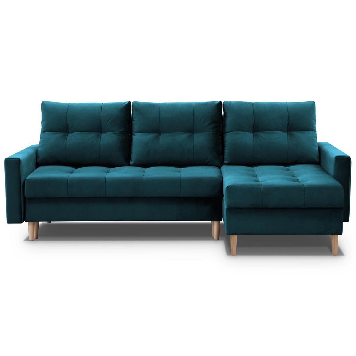 ECKSCHLAFSOFA Halant mit Bettkasten, universelle Ottomane, Veloursstoff, Türkis - Türkis, Textil (220/140cm) - Beautysofa