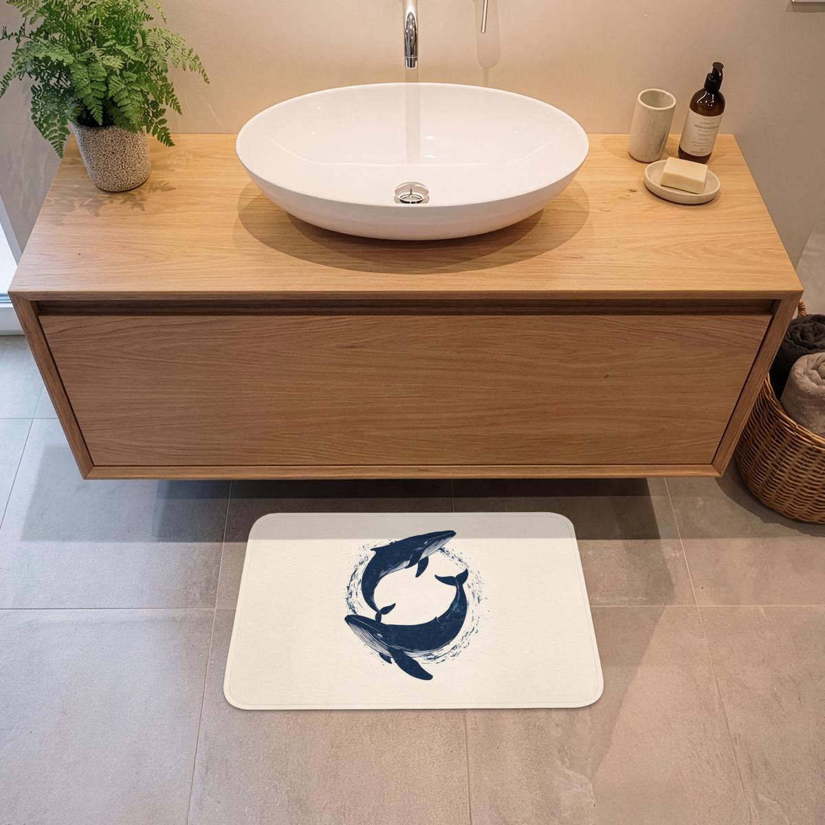 BADEMATTE Wale - Spritzer - Kreis - Dunkelblau 60x40 cm - Dunkelblau, Textil (60/40cm) - OnlyWow