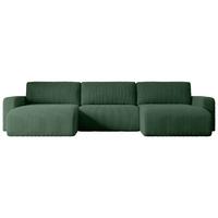 WOHNLANDSCHAFT mit Schlaffunktion und Bettkasten KLEEA-U - 347x143x83 cm Grün Cord - Schwarz/Grün, Holzwerkstoff/Kunststoff (347/83/143cm) - ALTDECOR