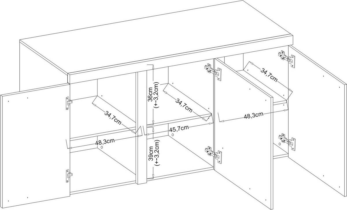 SIDEBOARD Spacoro 3D Weiß, Beton 148,8/82/40,3 cm – Wohnzimmer Kommode Modern - Hellgrau/Weiß, Holzwerkstoff/Kunststoff (149/82/40cm) - AX Living