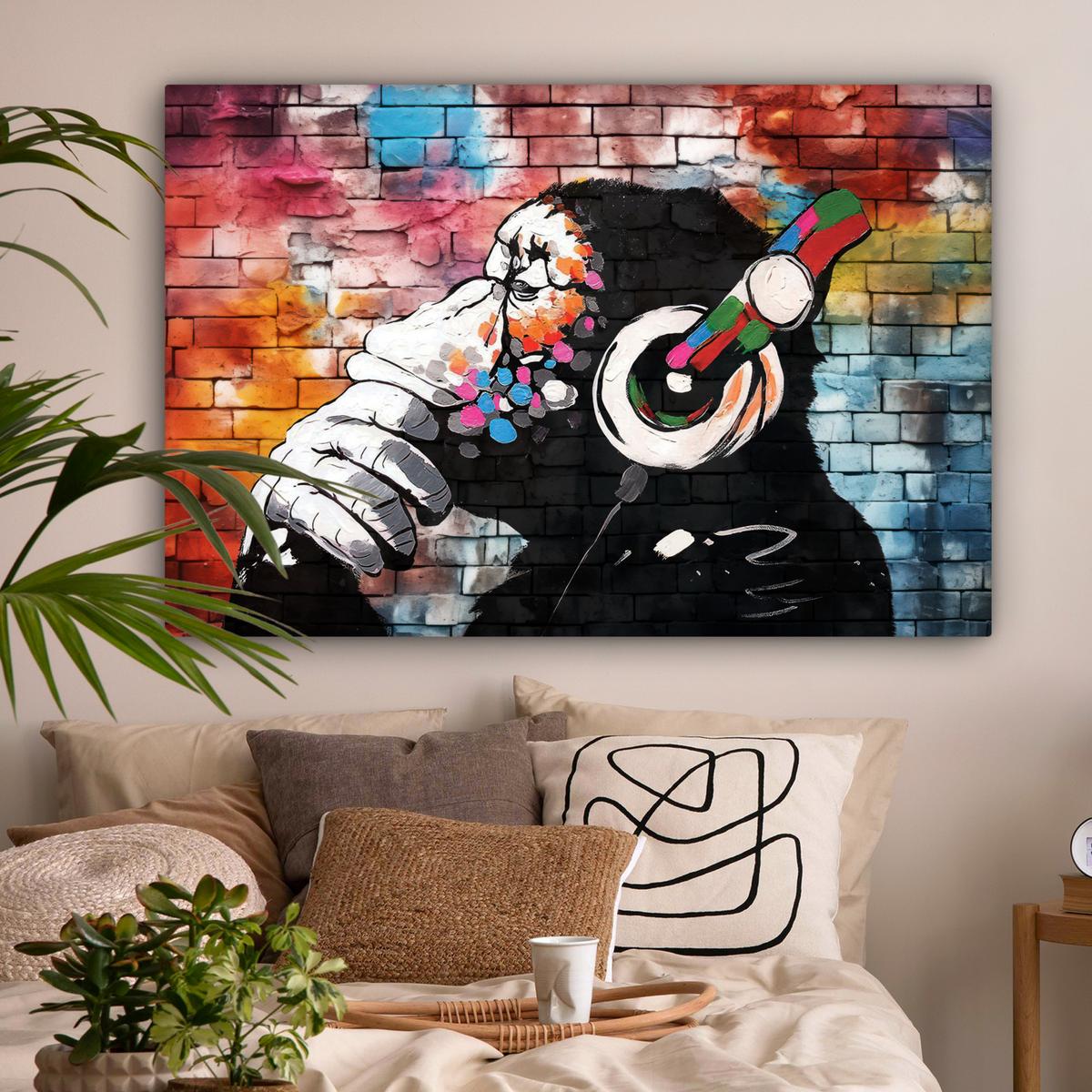 LEINWANDBILD Affe - Graffiti - Musik Groß 140x90 cm - Multicolor, Textil (140/90cm) - MuchoWow