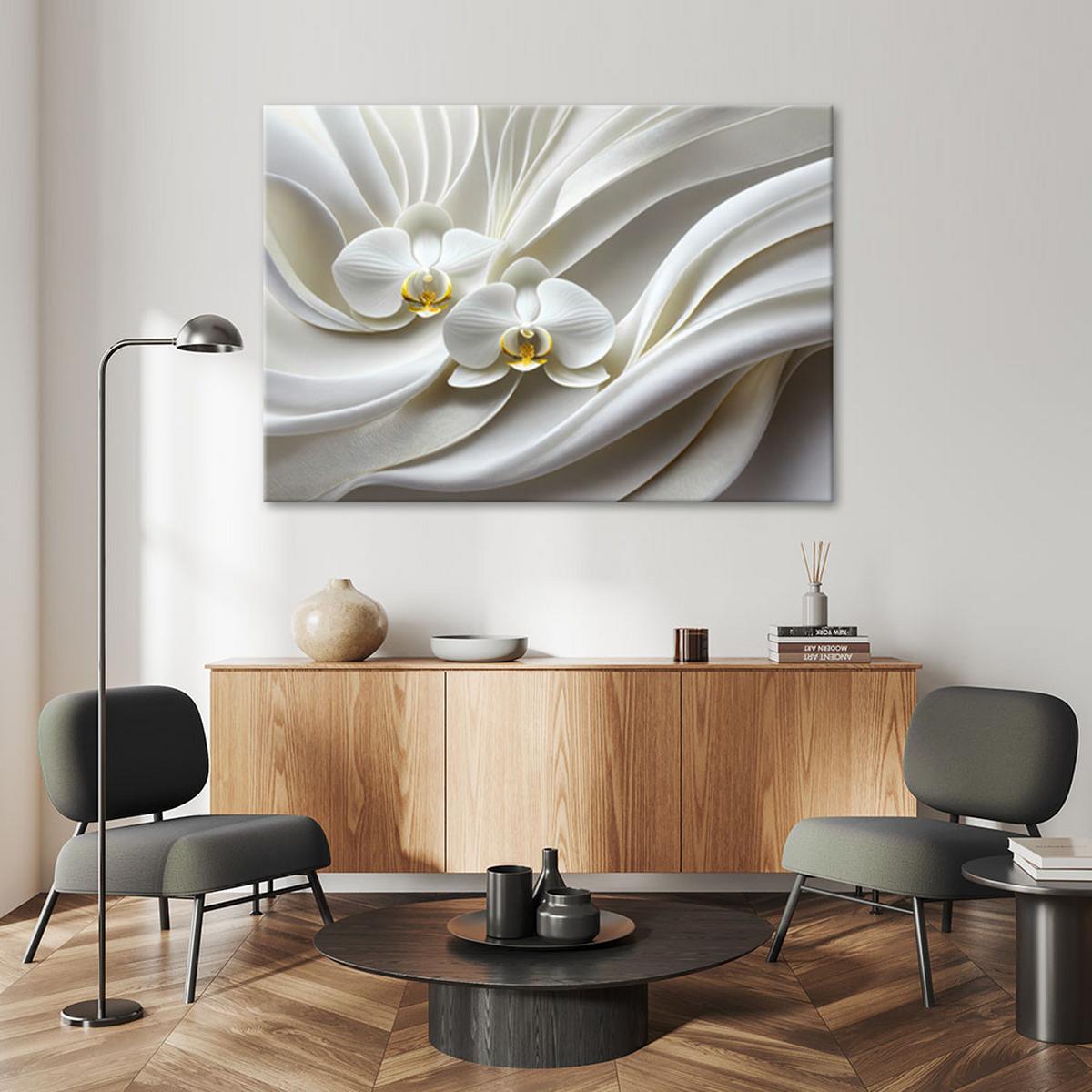 LEINWANDBILD Weiße Orchidee 3D Abstraktion 100x70cm - Weiß, Textil (100/70cm) - Feeby