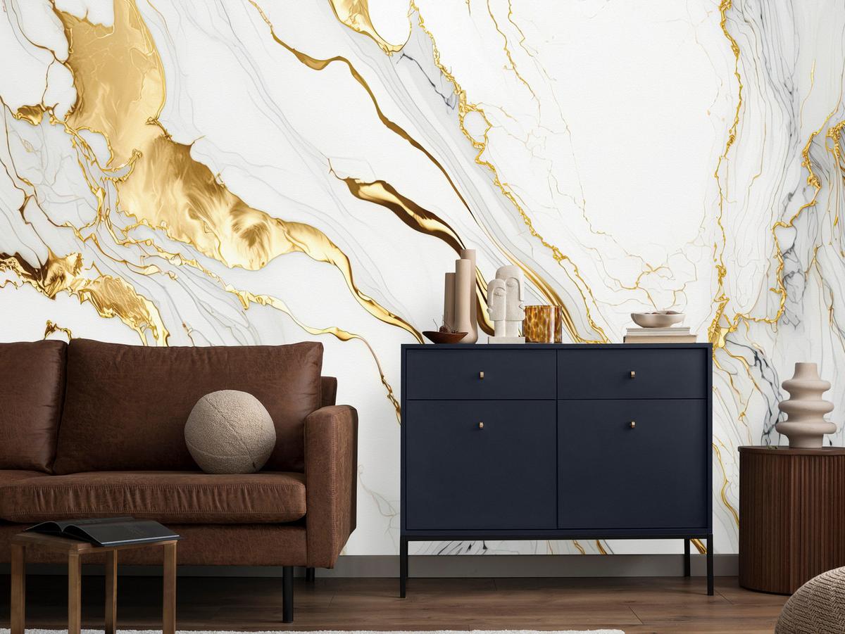 FOTOTAPETE Marmor Abstraktion Glamour Stil 500x350 - Gelb/Beige, Papier (500/350cm) - Muralo