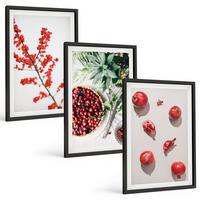 BILDER SET 3er Set - 40x60 cm Schwarzer Rahmen - Minimalismus der roten Früchte von Pflanzen - Schwarz, Kunststoff (40/60cm) - TULUP
