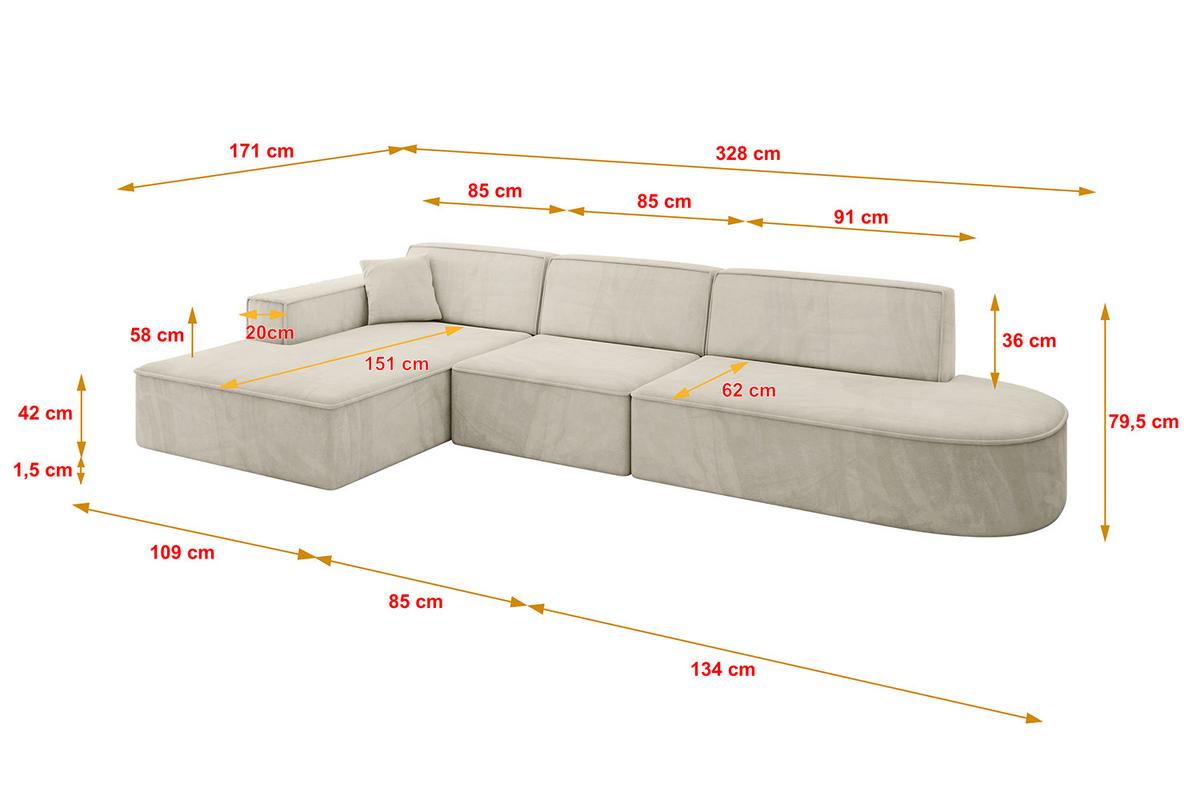 ECKSOFA Ottomane Links IREA-L2-v4 - 328x171x79 cm Dunkelgrau - Ecru, Holzwerkstoff/Textil (328/171cm) - ALTDECOR