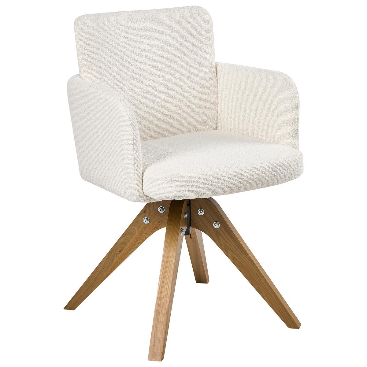 ESSZIMMERSTUHL 2er Set drehbar Bouclé Cremeweiß Evelyn - Creme, Holz/Textil (64/80/64cm) - Beliani