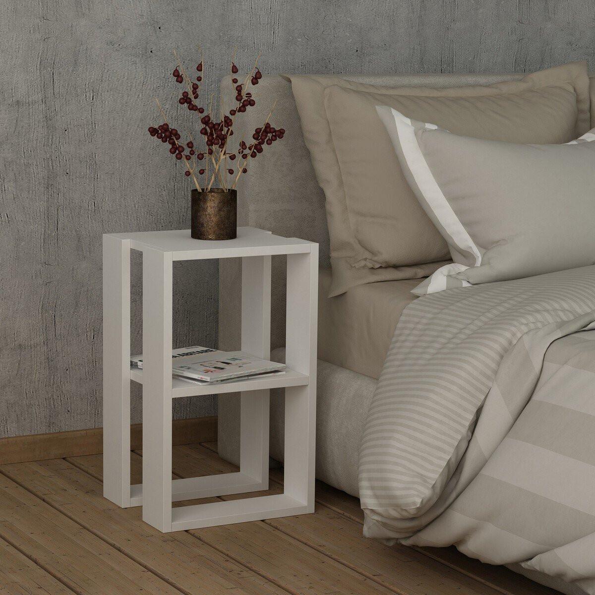 NACHTTISCH Weiß H55 cm – LORRIE - Weiß, Holzwerkstoff (30/55/34cm) - Calicosy