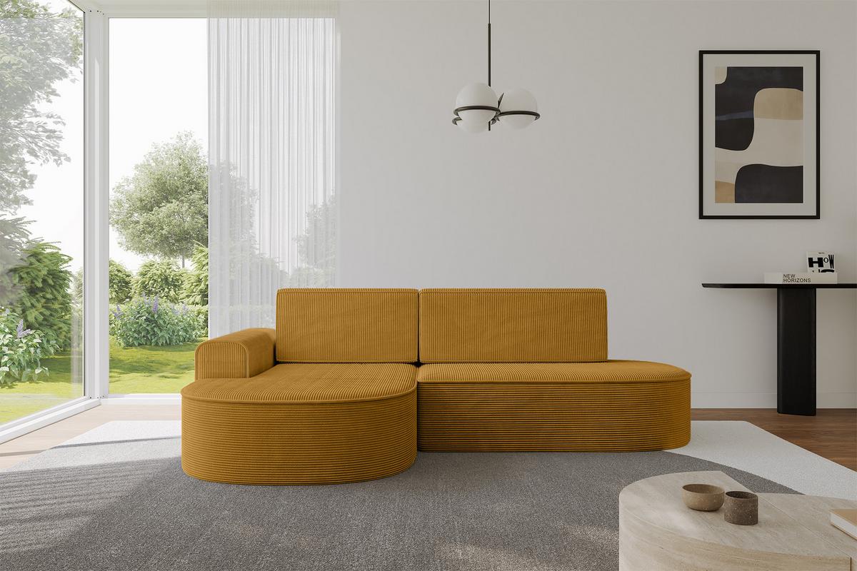 ECKSOFA mit Schlaffunktion und Bettkasten Ottomane Links MARI-L1-S - 283x167x73 cm Senfgelb Cord - Gelb/Schwarz, Holzwerkstoff/Kunststoff (283/167cm) - ALTDECOR