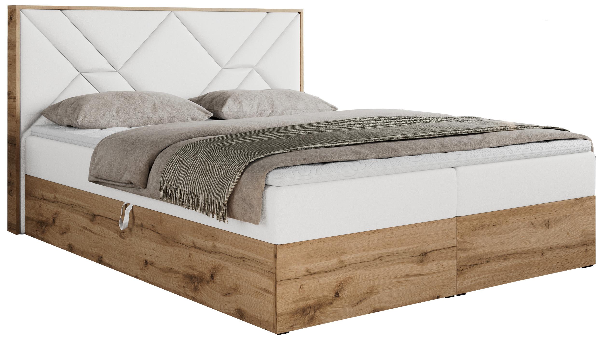 BOXBETT GUNAR - 200/200 Weiß Kunstleder - H3 - Weiß, Holz/Textil (200/200cm) - MKS