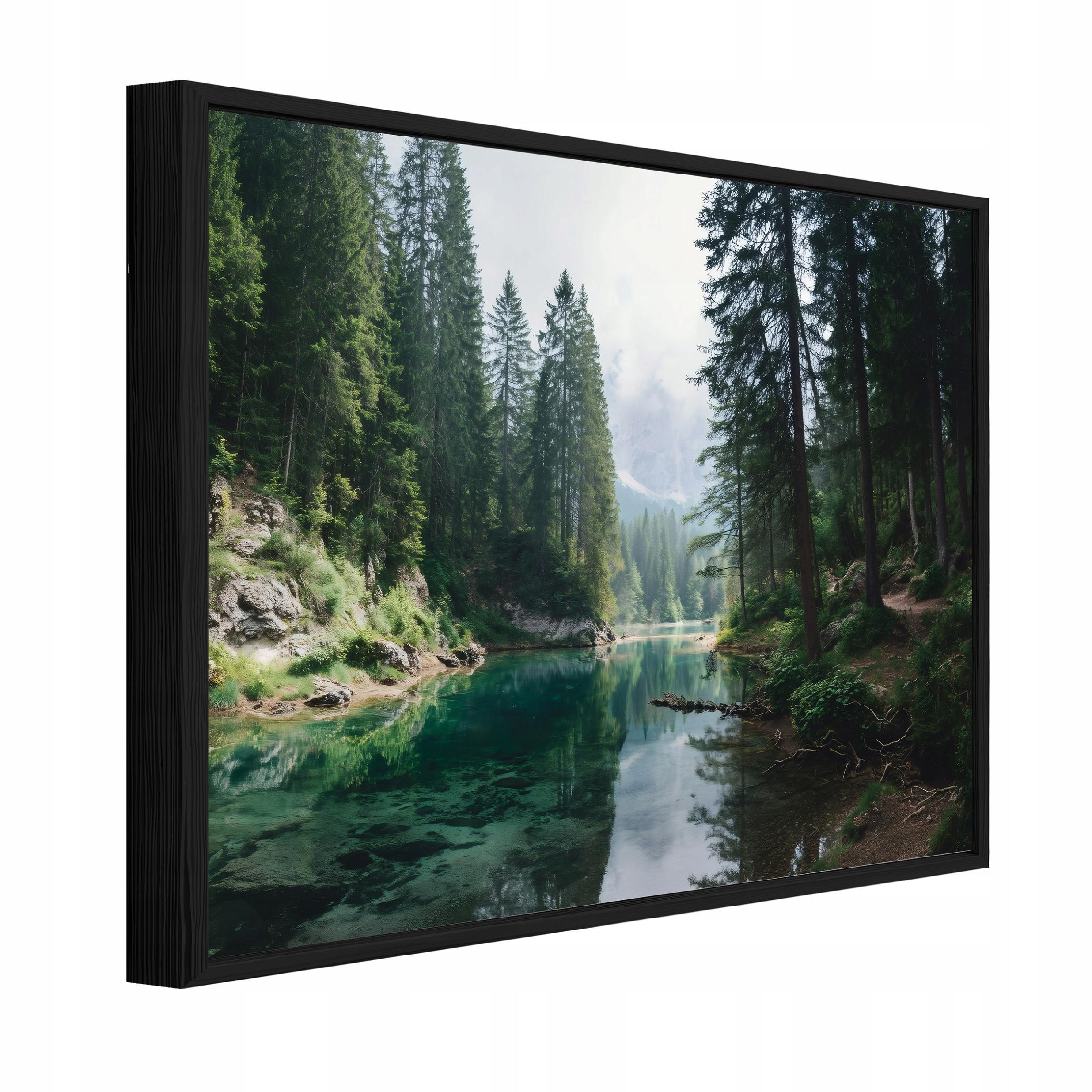 BILDER mit Rahmen Wald Fluss Grün 100x70 cm - Multicolor, Holzwerkstoff (100/70cm) - Wallarena