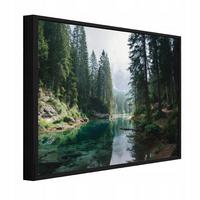 BILDER mit Rahmen Wald Fluss Grün 100x70 cm - Multicolor, Holzwerkstoff (100/70cm) - Wallarena