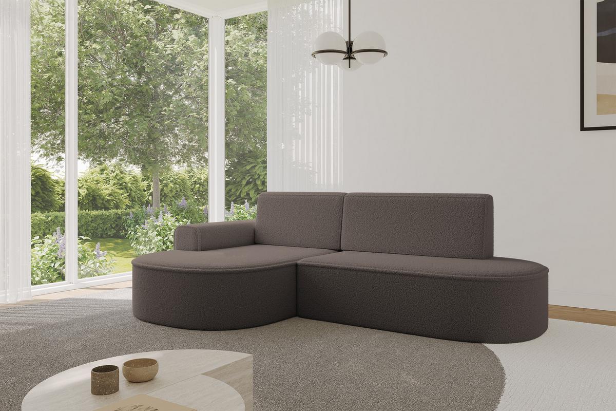 ECKSOFA mit Schlaffunktion und Bettkasten Ottomane Links MARI-L1-S - 283x167x73 cm Braun Bouclé - Schwarz/Braun, Holzwerkstoff/Kunststoff (283/167cm) - ALTDECOR
