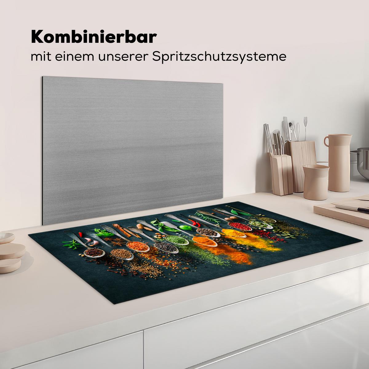 HERDABDECKPLATTE Kräuter - Gewürze - Löffel Induktionsschutz 89.6x51.6 cm - Multicolor, Kunststoff (89.6/51.6/0.2cm) - MuchoWow