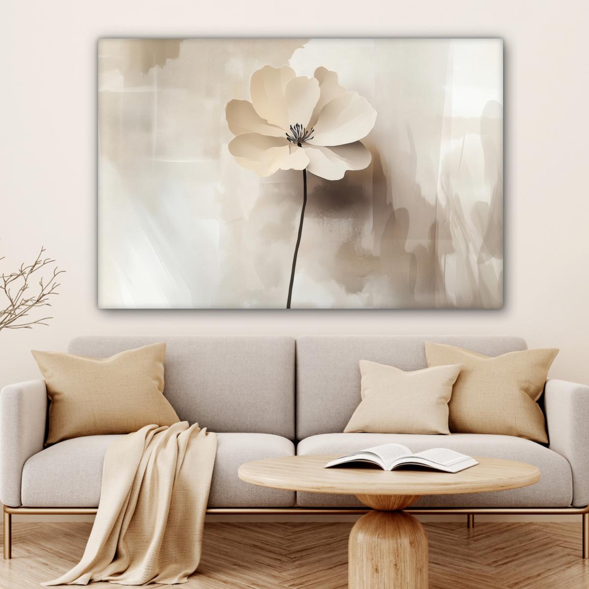 LEINWANDBILD Blume - Beige - Farbe - Schatten Groß 140x90 cm - Creme, Textil (140/90cm) - MuchoWow