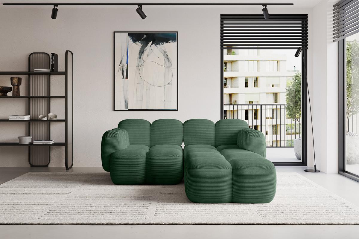 ECKSOFA modulares Sofa Rechts Miko-L1 214x205x75 Grün Cord - Waldgrün/Schwarz, Holzwerkstoff/Kunststoff (214/205cm) - ALTDECOR