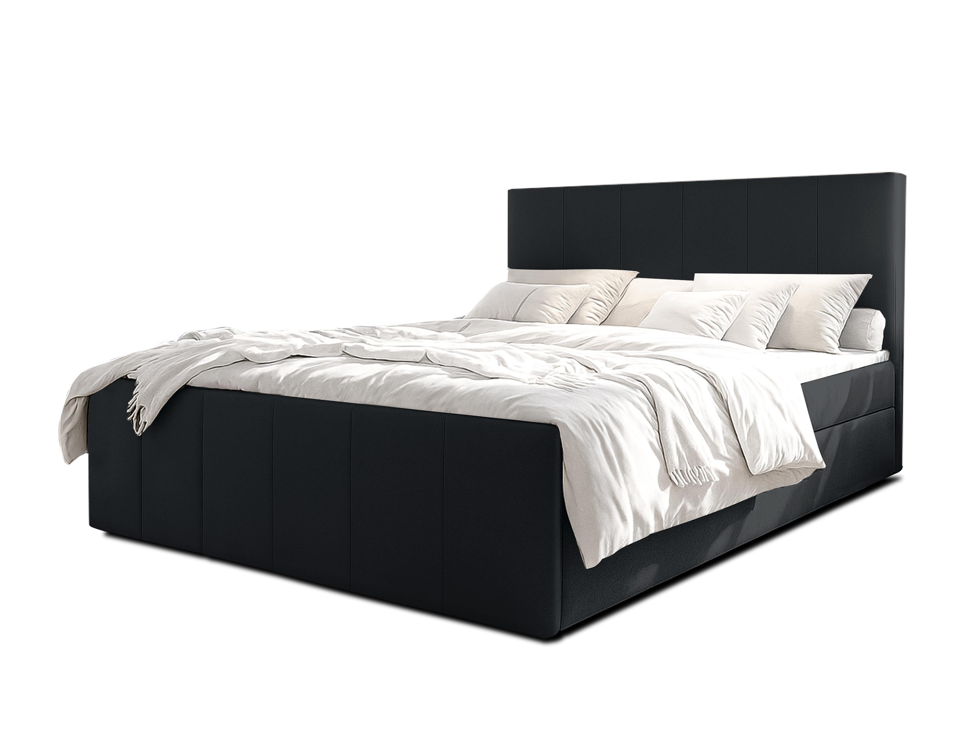 BOXBETT LEVENTE 160x200 cm mit Bettkasten und Matratze - Schwarz + TOPPER - Schwarz, Holz/Holzwerkstoff (160/200cm) - AX Living
