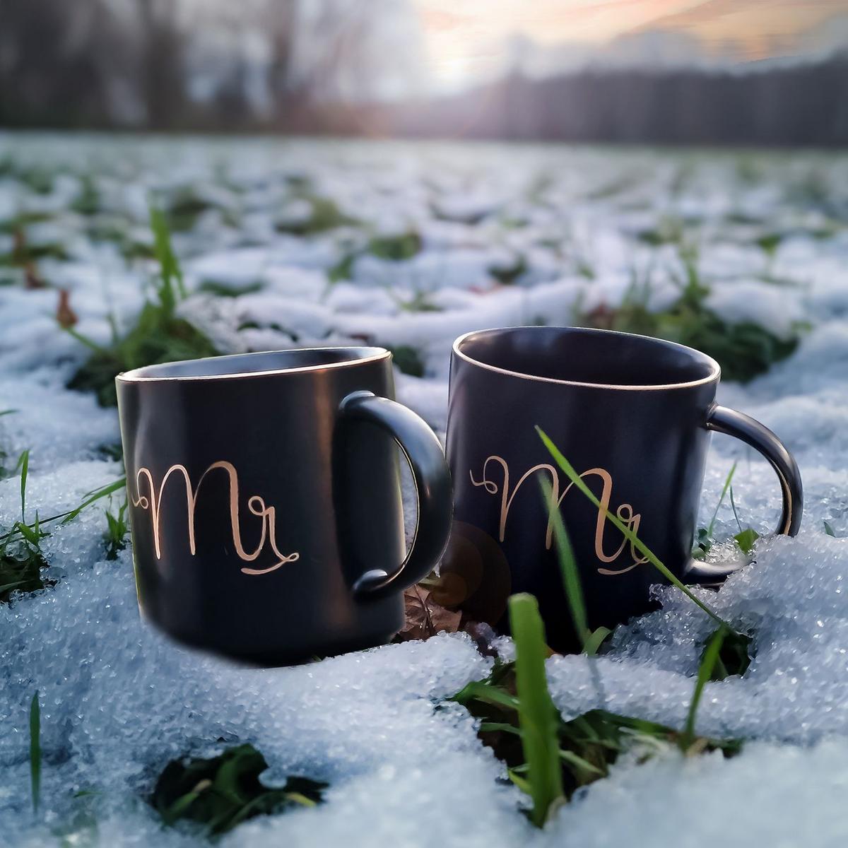 KAFFEETASSE mit Goldrand und Aufschrift Mr & Mr 300 ml (2-tlg.) - Schwarz, Keramik (0.3L) - Intirilife