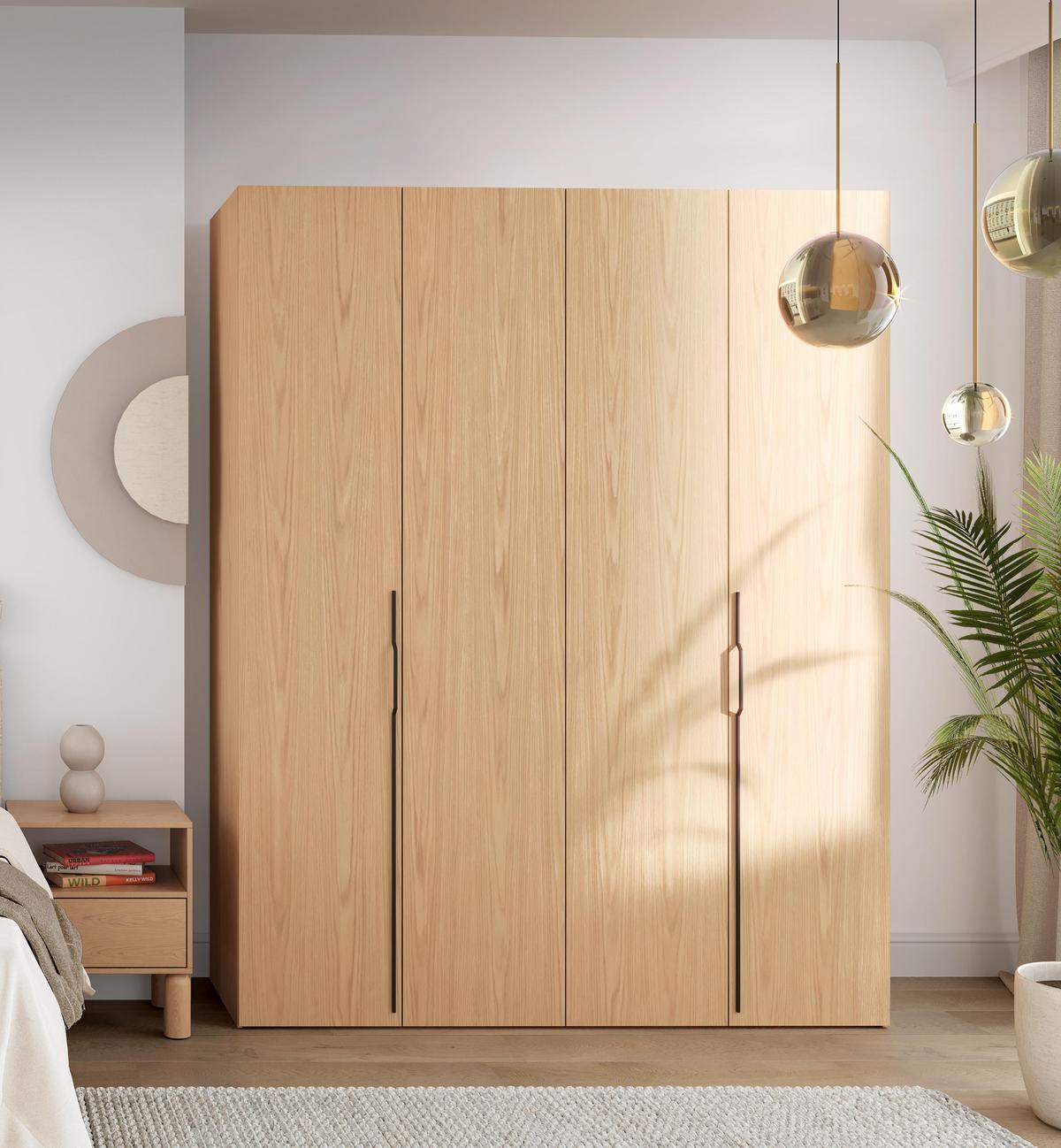 FALTTÜRENSCHRANK Omodeo 200 cm breit in Bookmatch-Eiche – mit WingLine-Falttüren - Eichefarben, Holzwerkstoff (200/240/58cm) - AX Living