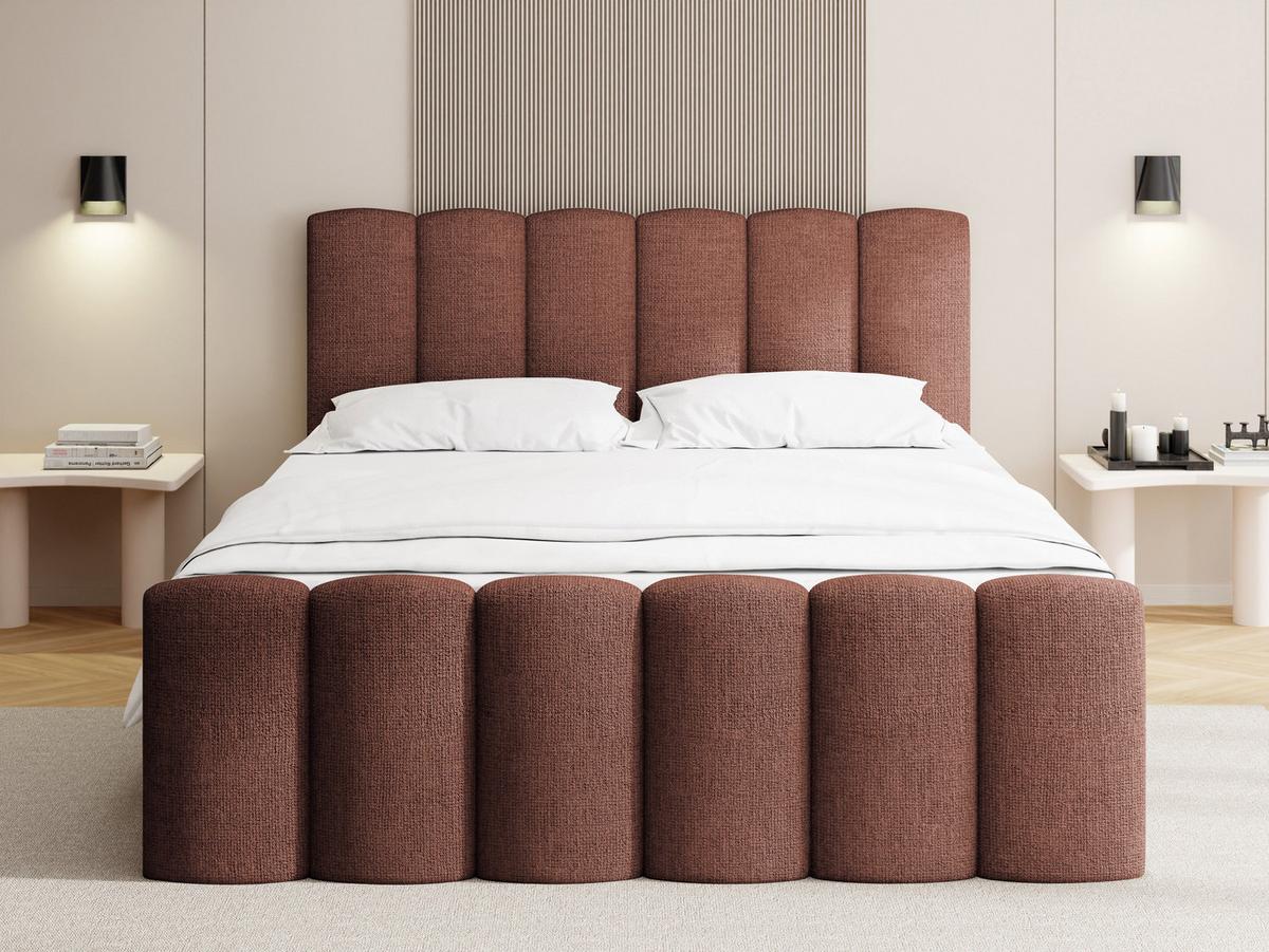 BOXBETT Serenity mit Bettkasten, Terrakotta Chenille 120x200 cm – inkl. H4 Taschenfederkern Matratze & Foam Topper - Terracotta/Schwarz, Holz/Holzwerkstoff (120/200cm) - WFL GROUP