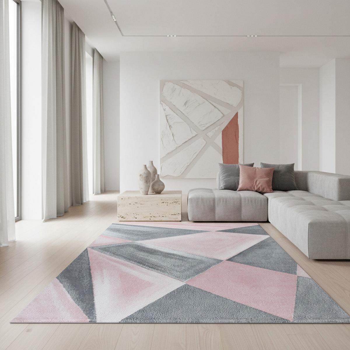 TEPPICH Kurzflor ANDALO in Rosa, geometrisch, aus Polypropylen, 80 x 250 cm - Rosa, Textil (250/80cm) - KADIMA DESIGN