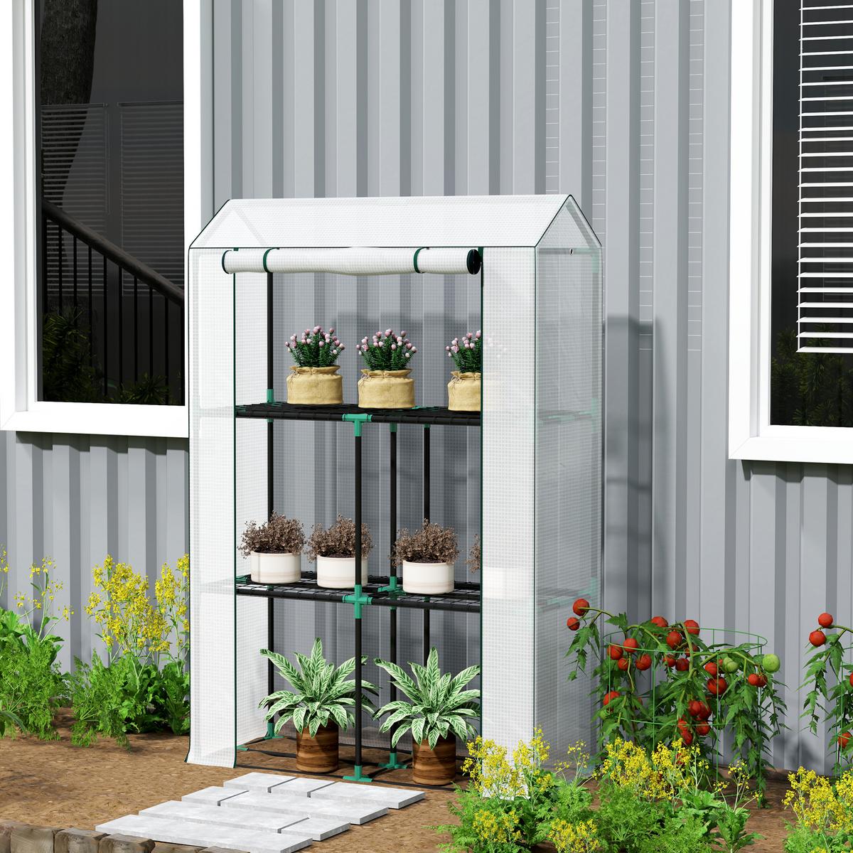 GEWÄCHSHAUS, 100L x 40B x 150H cm - Weiß, Metall (40/150/100cm) - Outsunny