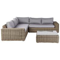 LOUNGE-SET 6-Sitzer PE Rattan Hellbraun Palermo - Braun/Grau, Kunststoff - Beliani
