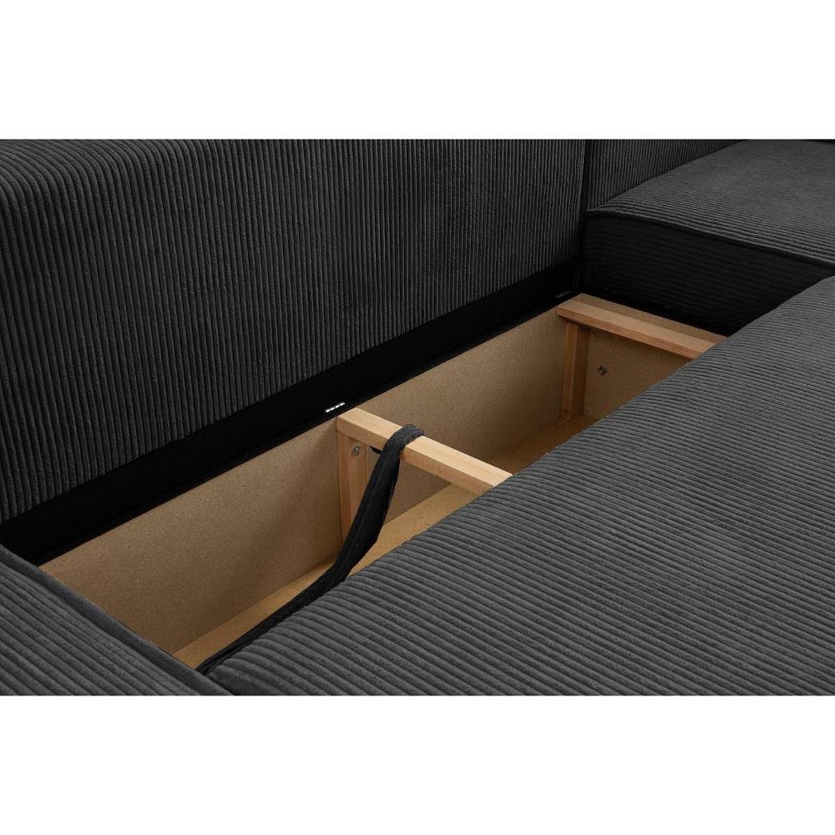 WOHNLANDSCHAFT Hektor U mit Schlaffunktion dunkelgrau - Dunkelgrau/Schwarz, Kunststoff/Textil (377/94/152cm) - Beautysofa