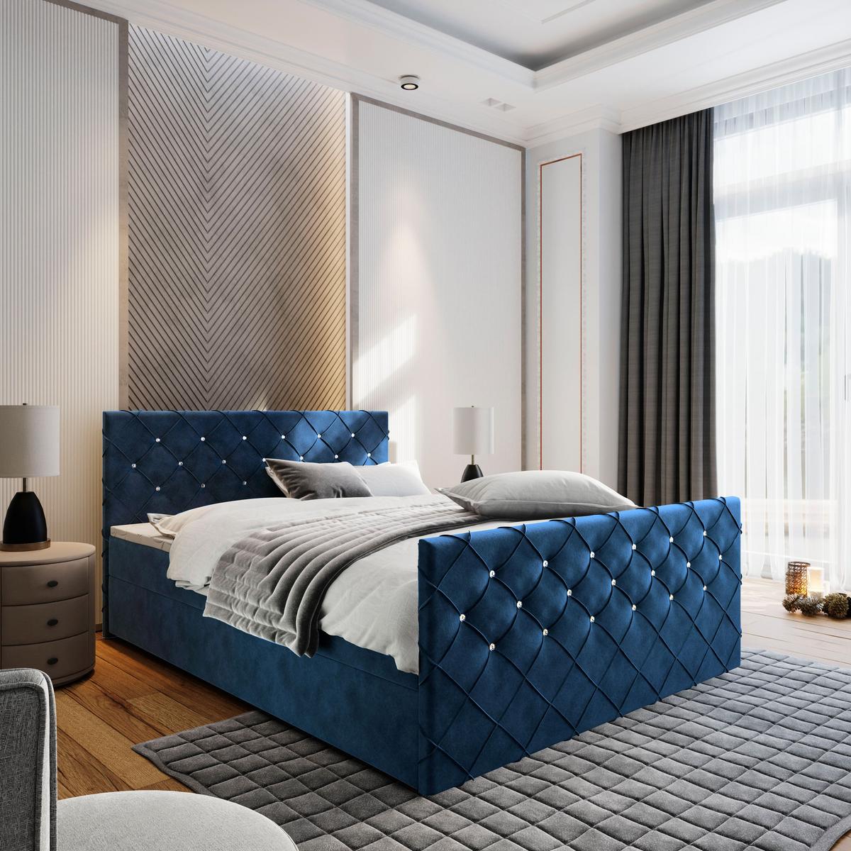 BOXBETT MANDI 140x200 cm mit Matratze und Topper - Blau - Blau, Holz (140/200cm) - MASSENO