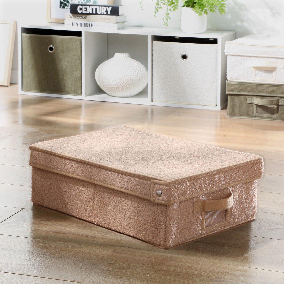 AUFBEWAHRUNGSBOX mit deckel aus bouclé-stoff in beige - 31,5/48/15 cm - Beige, Textil (31.5/48/15cm) - Calicosy