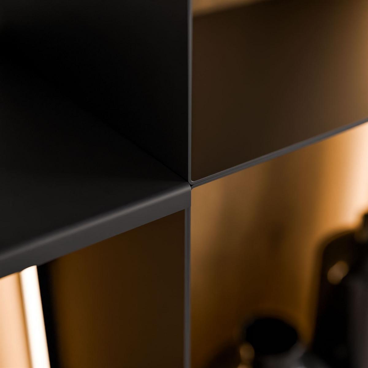 METALLREGAL QUADRO IV mit LED-Beleuchtung - Schwarz/Eiche Artisan, Holzwerkstoff (66/99/20cm) - Lookway