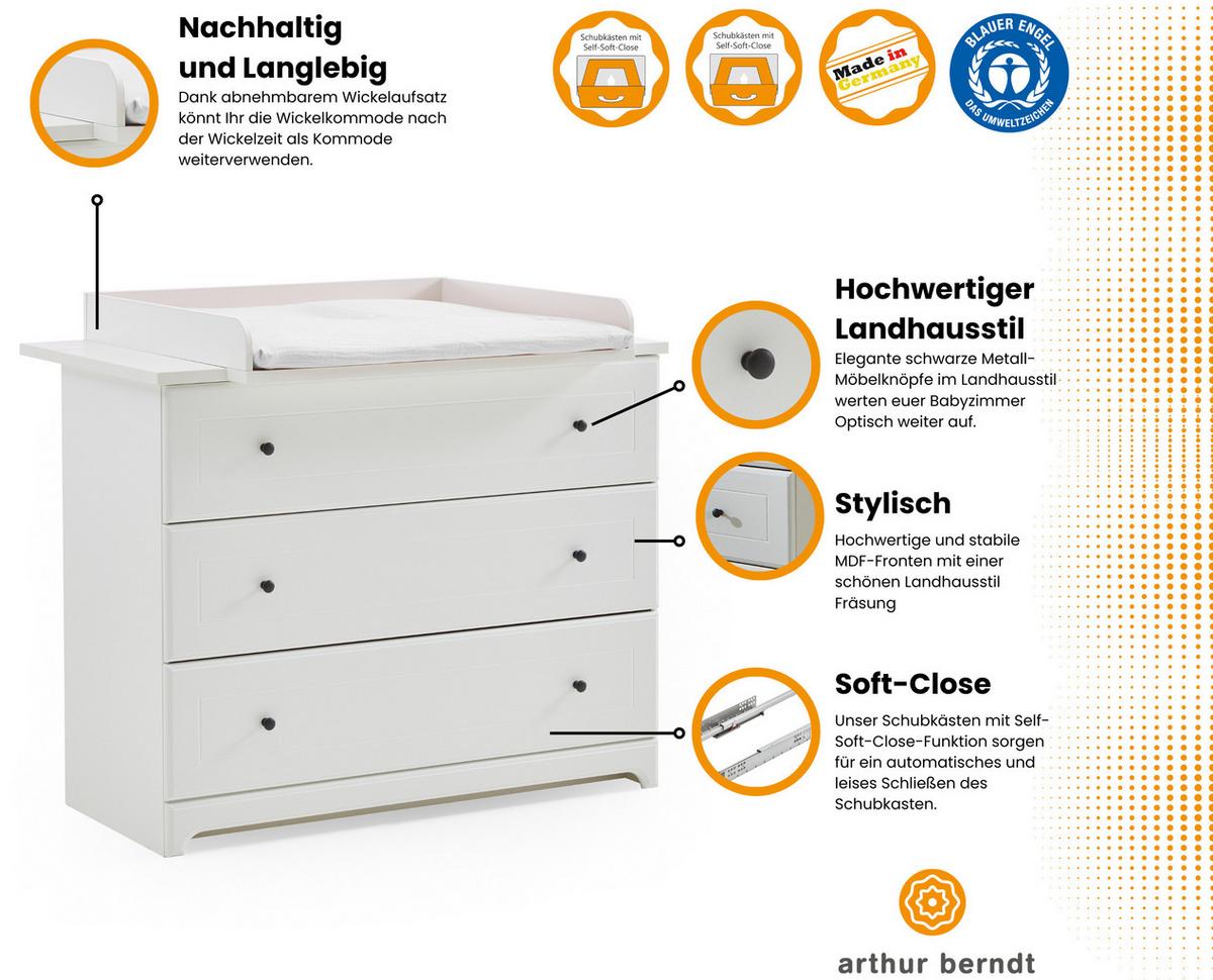 WICKELKOMMODE Thilo Landhausstill Soft-Close Weiß - Schwarz/Weiß, Holzwerkstoff/Metall (117/104/75cm) - arthur berndt