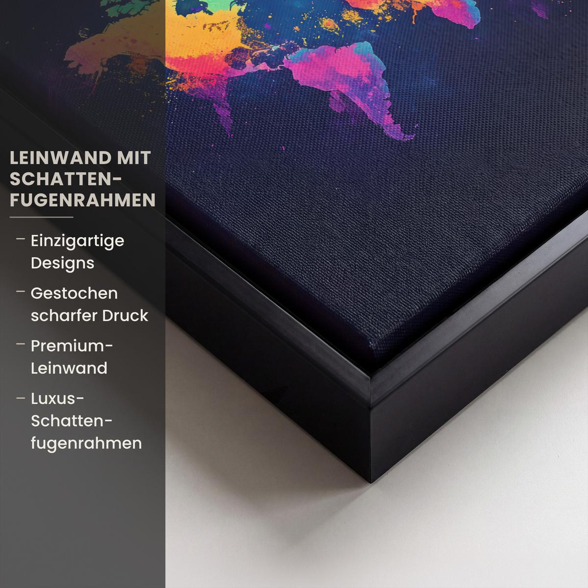 LEINWAND Bilder mit Rahmen - Weltkarte - Bunt - Graffiti - 20x20 - Multicolor, Textil (20/20cm) - MuchoWow