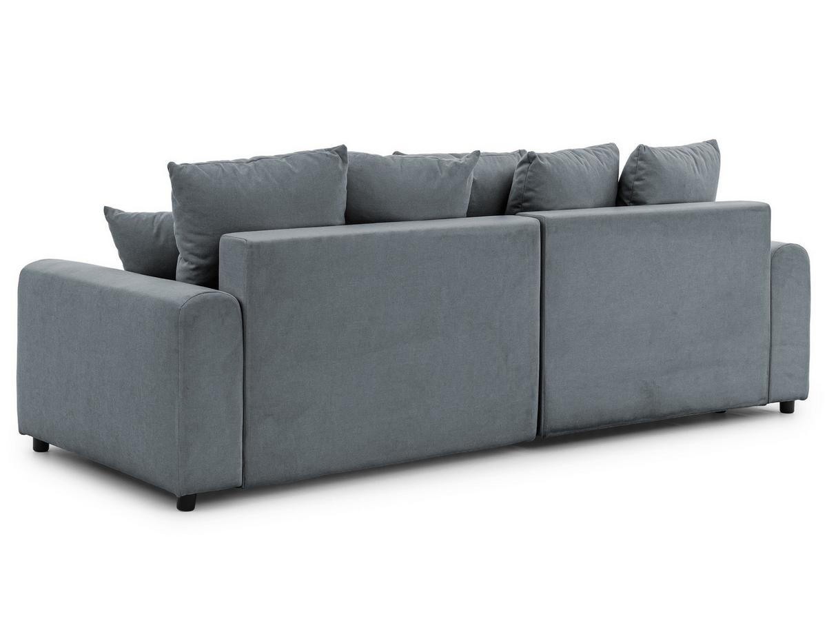 ECKSOFA Calma mit Schlaffunktion und Bettkasten im Bumpy-Design aus weichem Dunkelgrau Webstoff - Ottomane links - Dunkelgrau/Schwarz, Holz/Kunststoff (239/140cm) - S-Style
