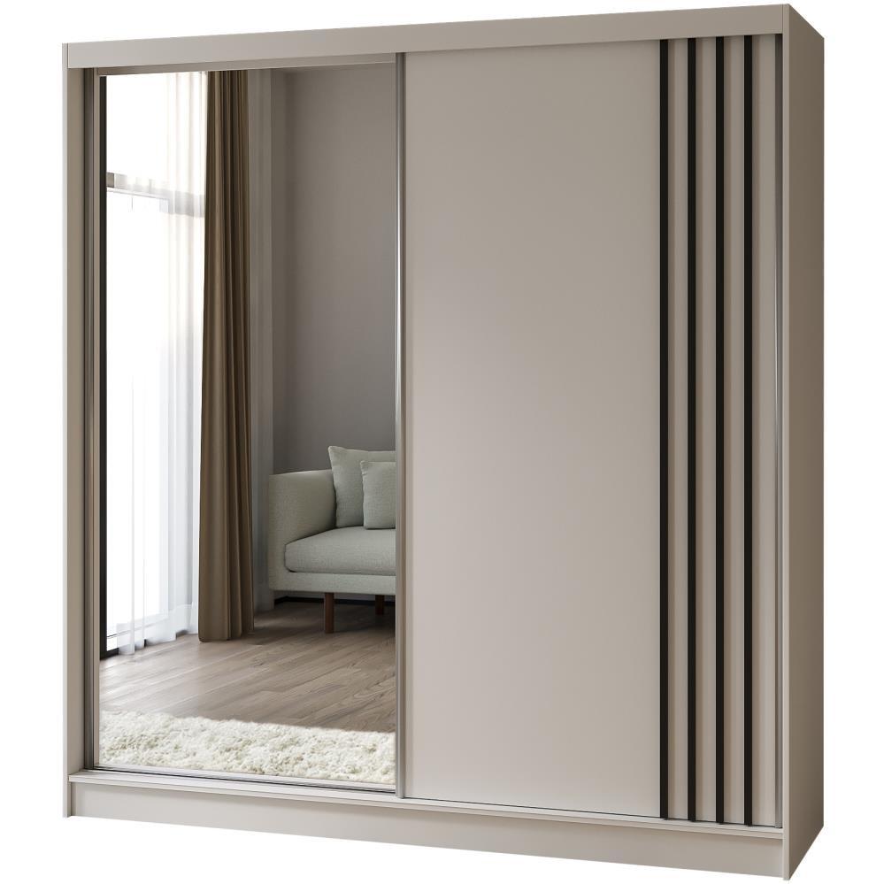 SCHWEBETÜRENSCHRANK Nela II 200/216/61 weiß mit Schubladen - Schwarz/Weiß, Holzwerkstoff (200/216/61cm) - Beautysofa