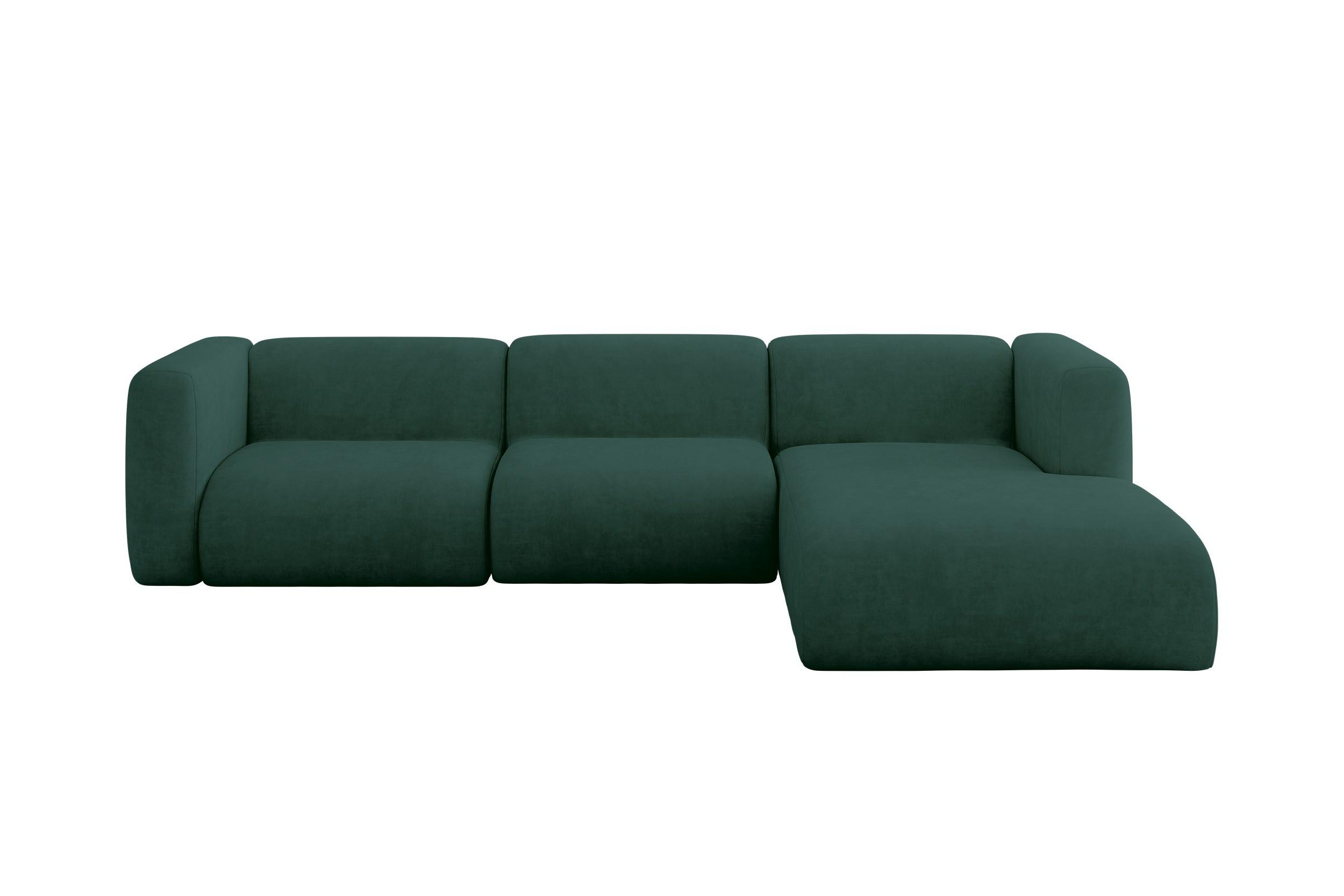 ECKSOFA Ottomane Rechts MIRA-L2 318x179x89 Grün Velours - Dunkelgrün/Schwarz, Holzwerkstoff/Kunststoff (318/179cm) - ALTDECOR