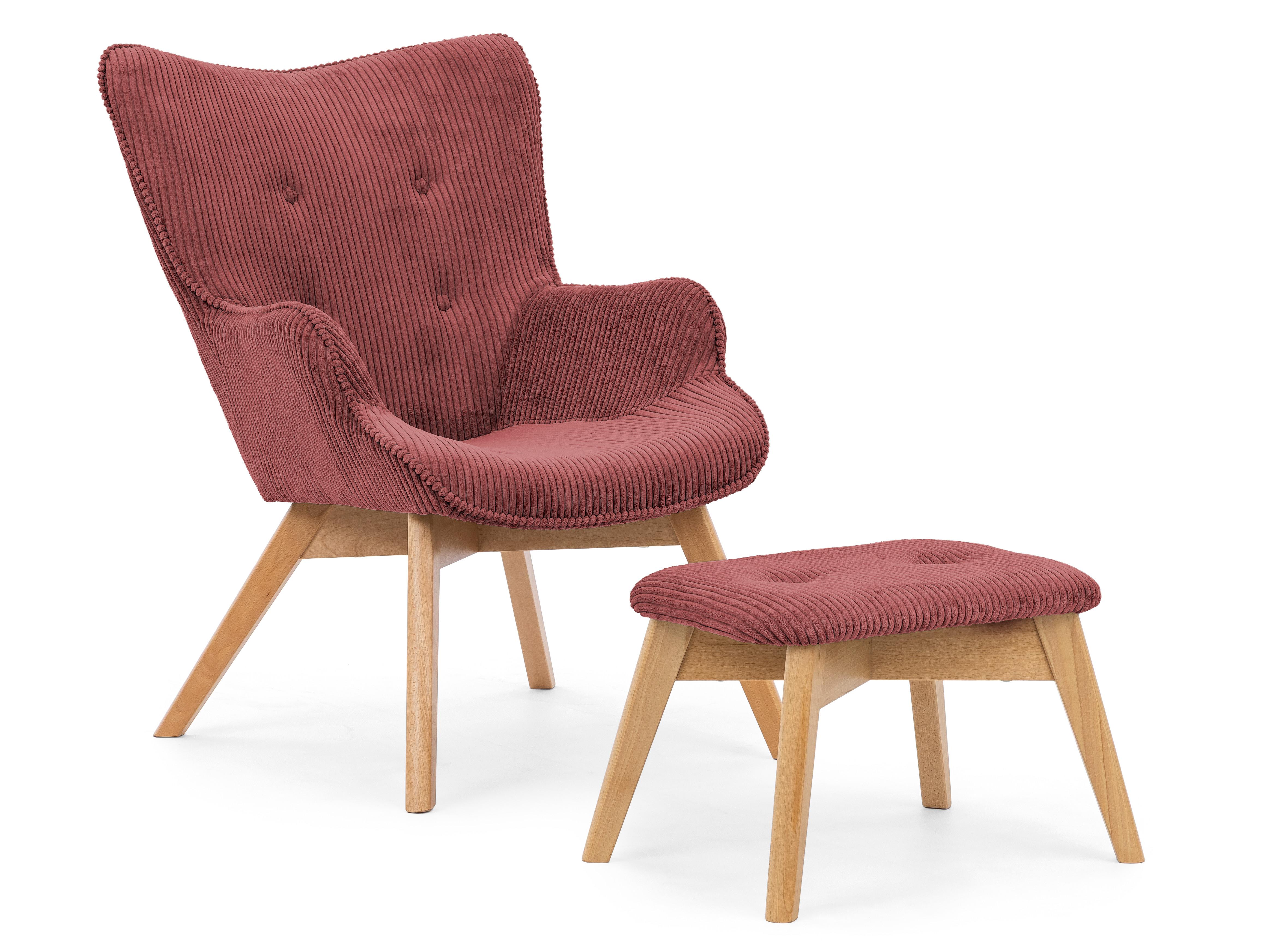 LOUNGESESSEL mit Fußhocker Lenari Terrakotta Cordstoff mit Füßen in Natur - Terracotta/Naturfarben, Holz/Textil (71/96/86cm) - S-Style Möbel