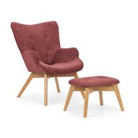 LOUNGESESSEL mit Fußhocker Lenari Terrakotta Cordstoff mit Füßen in Natur - Terracotta/Naturfarben, Holz/Textil (71/96/86cm) - S-Style Möbel