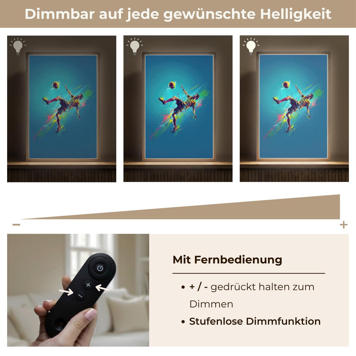 WANDLEUCHTE MIT AKKU Fußballer - Farbspritzer - Farbenfroh - Ball 40x60 cm - Blau, Holzwerkstoff (40/60/8cm) - OnlyWow