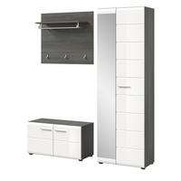 GARDEROBE Set 3-teilig weiß Hochglanz, grau 155 cm, Komplettset mit viel Stauraum - Weiß Hochglanz/Silberfarben, Glas/Holzwerkstoff (155/192/37cm) - Inn.Furn