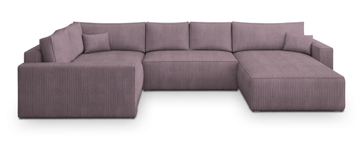 WOHNLANDSCHAFT VELAMI L-S Lila Kordstoff mit Schlaffunktion - Lila, Holz (365/83/194cm) - MASSENO