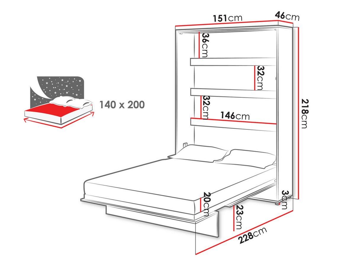 SCHRANKBETT Bed-Concept BC-01 140x200 - Eiche Artisan/Grau, Holz/Holzwerkstoff (140/200cm) - MIRJAN24