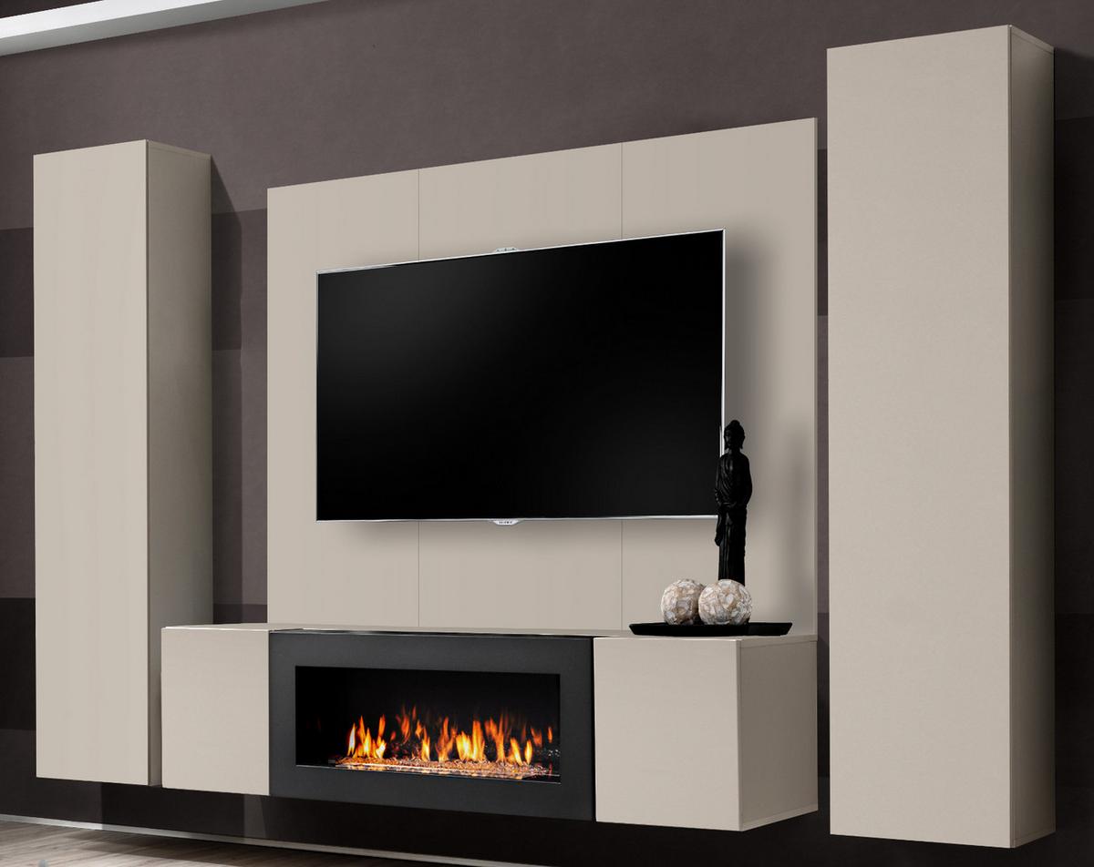 WOHNWAND Kaschmir 4-teilig 260 cm hängend, Schrankwand mit Ethanol Kamin - Kaschmir, Holzwerkstoff (260/170/40cm) - Inn.Furn