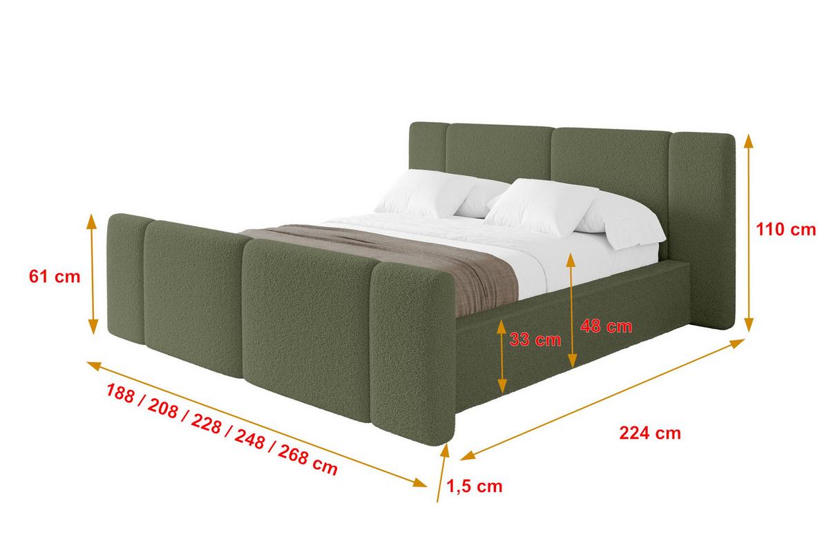 POLSTERBETT mit Bettkasten, Fußteil und Lattenrost, Bett mit Matratze H3/H4 - RIVO-Z 180x200 Grün - Olivgrün, Holzwerkstoff/Textil (180/200cm) - ALTDECOR