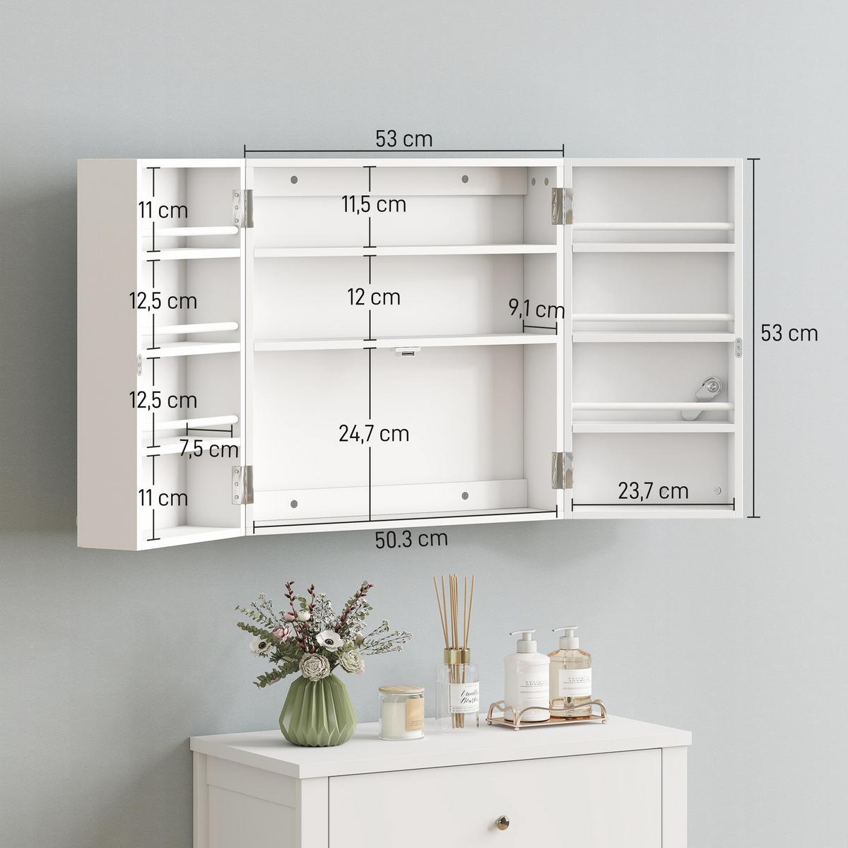 MEDIZINSCHRANK MDF Metall Weiß - Silberfarben/Weiß, Holzwerkstoff/Metall (20/53/53cm) - HOMCOM