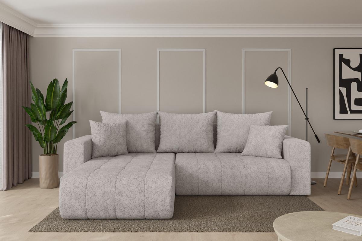 ECKSOFA mit Schlaffunktion Ottomane Links MILA-L 277x194x86 Hellgrau Velours - Hellgrau/Schwarz, Holzwerkstoff/Kunststoff (277/194cm) - ALTDECOR