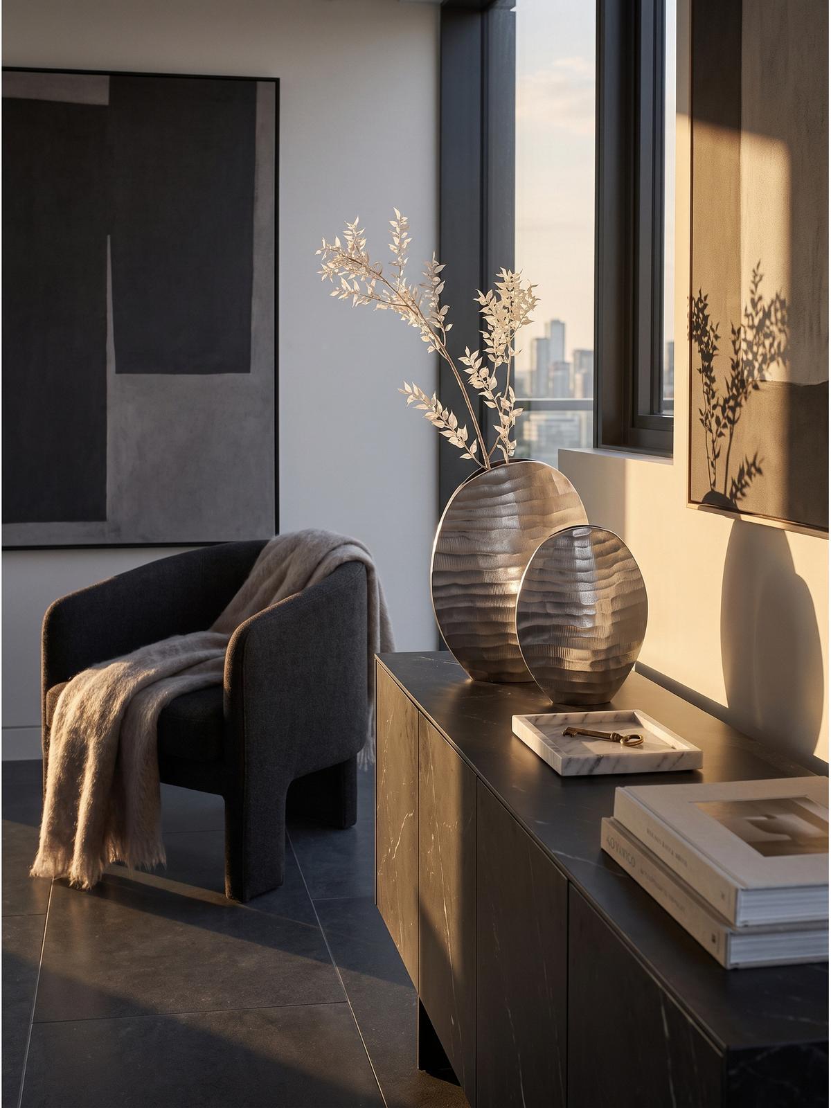 VASEN 2er-Set BERLENGA, Aluminium, handgefertigt, Silber, 26 x 14 x 30,5 cm - Silberfarben, Metall (30.5cm) - KADIMA DESIGN