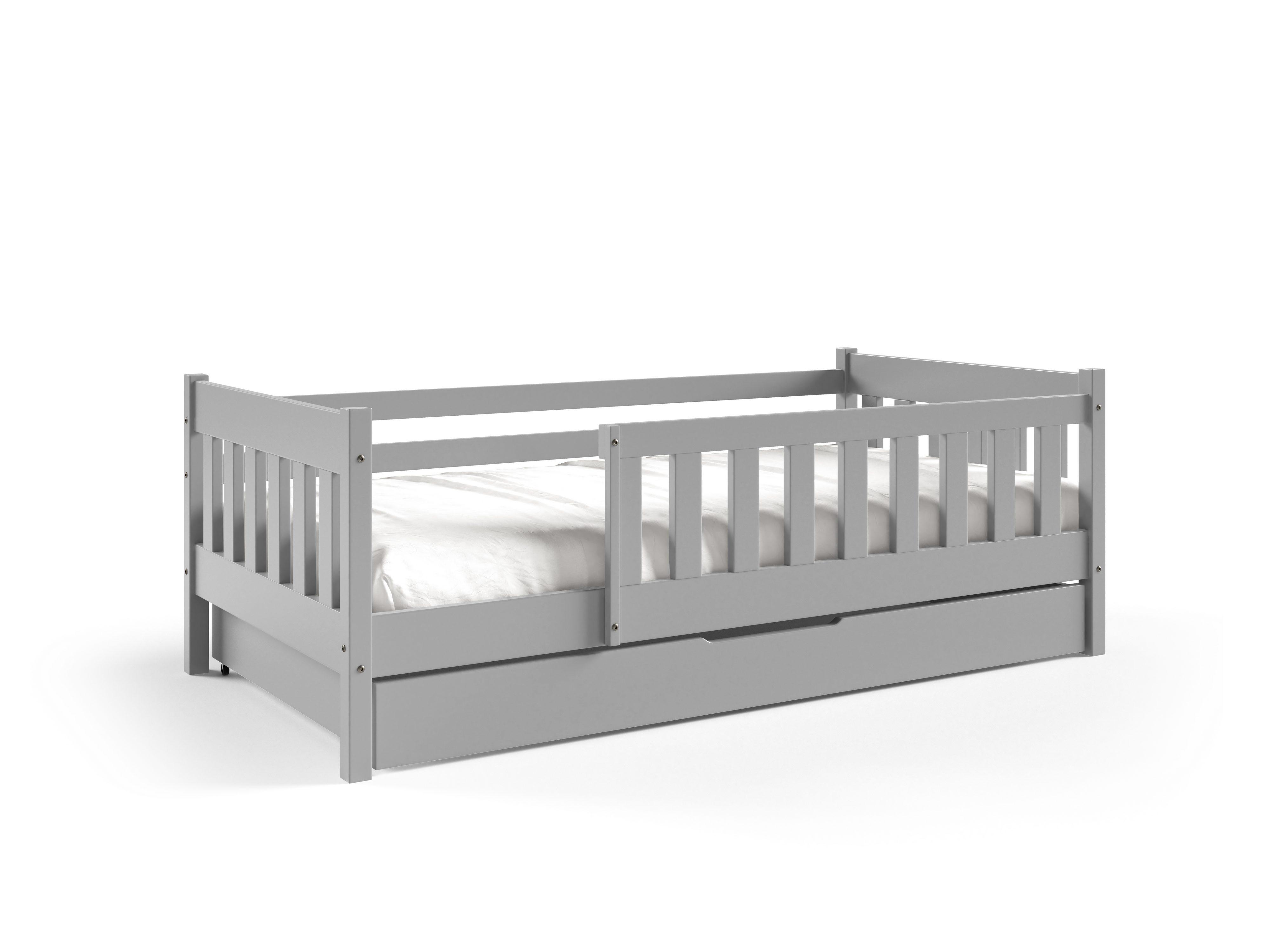 KINDERBETT ELSA mit Bettkasten 80x160 cm Hellgrau - Hellgrau, Holz (80/160cm) - MASSENO