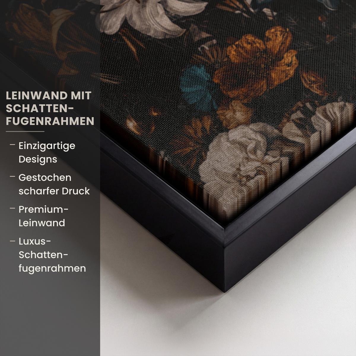 LEINWAND Bilder mit Rahmen - Frau - Luxus - Blumen - Schmetterling - Porträt - 100x70 - Schwarz, Textil (100/70cm) - MuchoWow