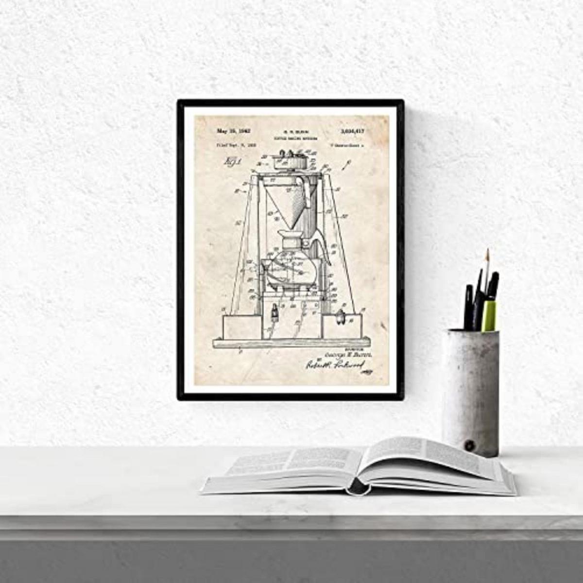 POSTER Set mit 4 Jahrgang cafeteras Patenten A4 Schwarzer Rahmen - Schwarz, Papier (29.7/3cm) - Nacnic