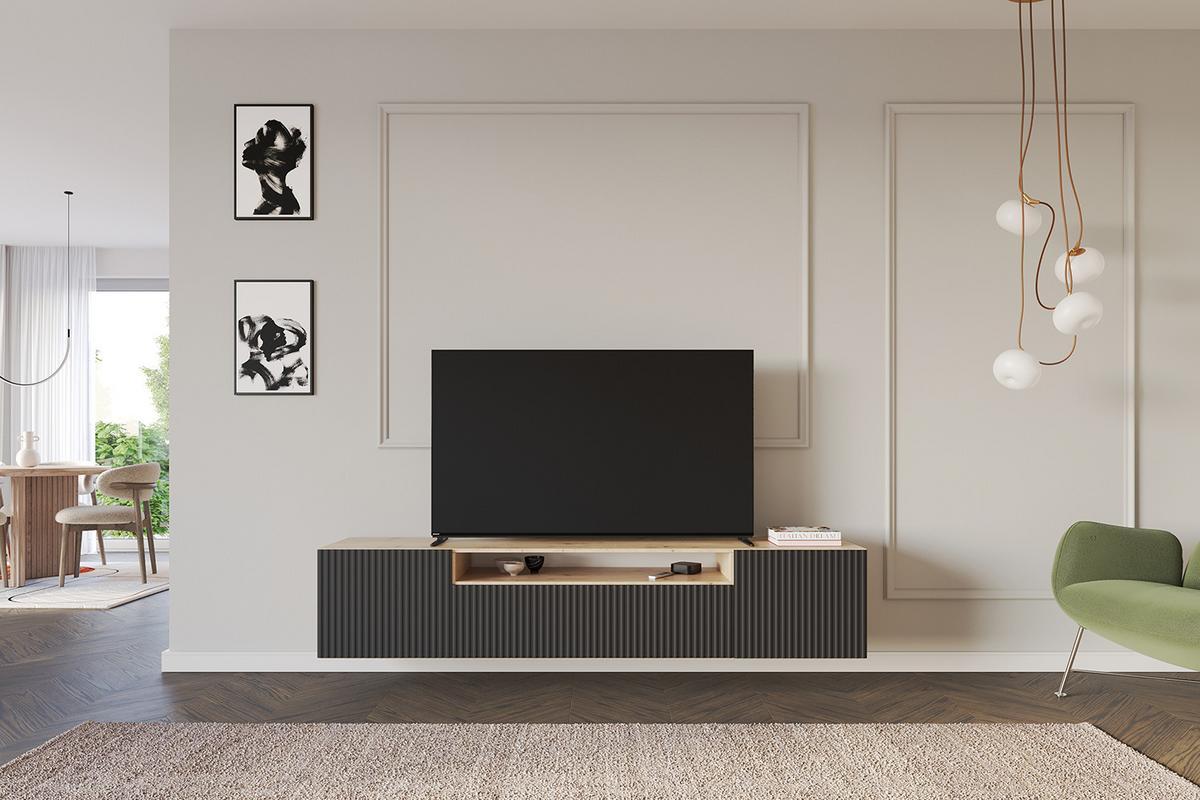 LOWBOARD NOA-2-W 200x40x41 cm - Artisan / Schwarz - Schwarz/Eiche Artisan, Holzwerkstoff (200/40/41cm) - ALTDECOR